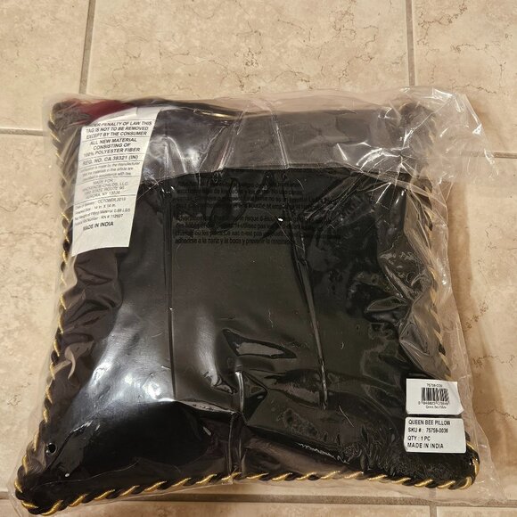 NEW MACKENZIE CHILDS QUEEN BEE HONEYCOMB BEADED BLACK VELVET THROW ACCENT PILLOW - Picture 6 of 9